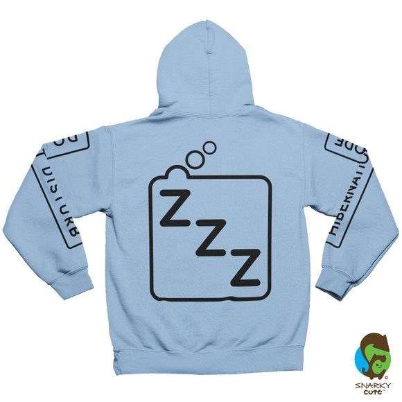 Hibernation Mode Sleepy Bear Fleece Pullover Hoodie LIGHT BLUE - Picture 3 of 6